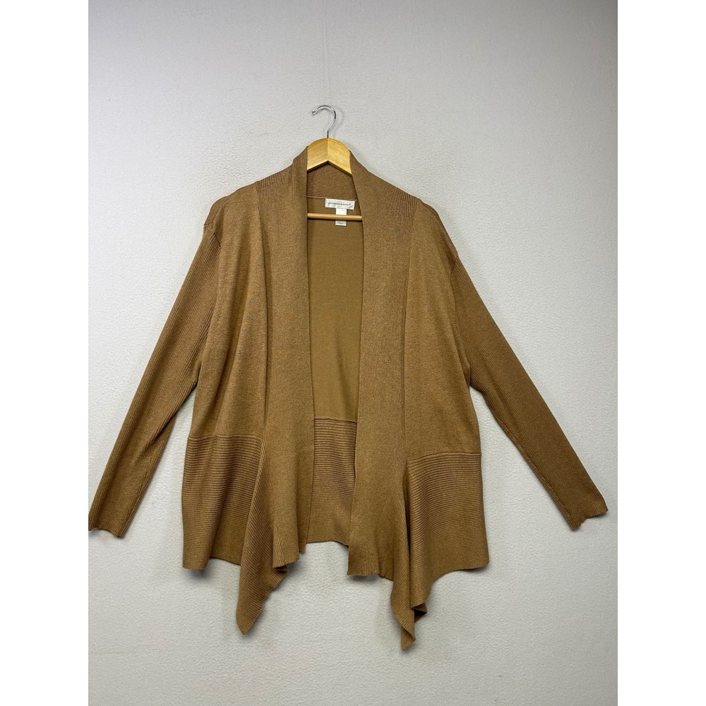 Dark Academia Christopher & Banks Women XL Brown Ribbed Open Front Cardigan